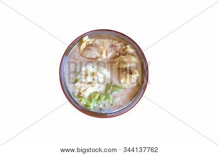 Cendol Durian Or Durian Dessert Closeup On Red Background. Cendol Durian Is Malaysian Popular Desser
