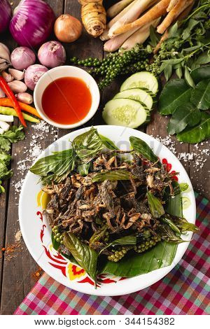 Fry Species Of A Small Green Frog, Thai Esan Local Food, Thailand