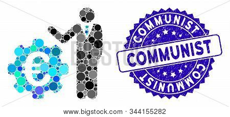 Mosaic Euro Businessman Icon And Corroded Stamp Seal With Communist Caption. Mosaic Vector Is Compos