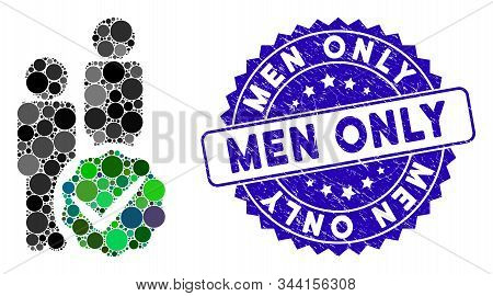 Mosaic Men Only Icon And Grunge Stamp Seal With Men Only Text. Mosaic Vector Is Created With Men Onl