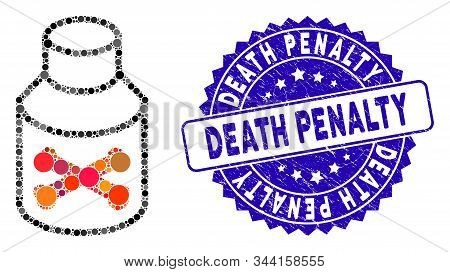 Mosaic Poison Bottle Icon And Grunge Stamp Seal With Death Penalty Phrase. Mosaic Vector Is Composed