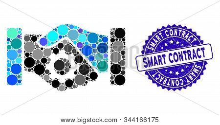 Mosaic Smart Contract Handshake Icon And Corroded Stamp Watermark With Smart Contract Text. Mosaic V