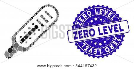 Mosaic Mercury Thermometer Icon And Corroded Stamp Watermark With Zero Level Phrase. Mosaic Vector I