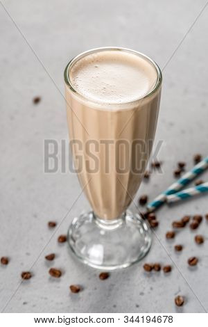 Raff Coffee With Blackberries In A Glass Transparent Glass