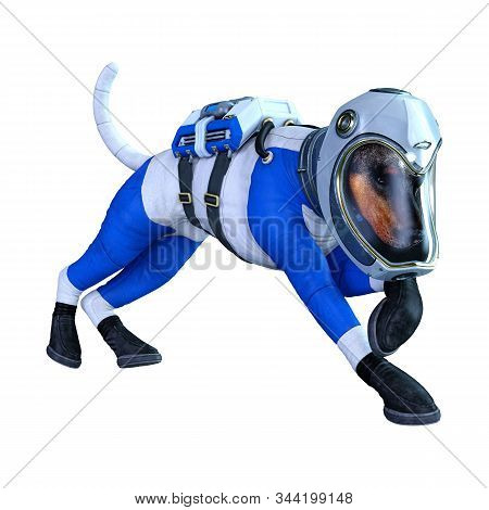 3D Rendering Astronaut Dog On White