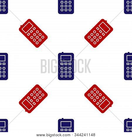 Blue And Red Remote Control Icon Isolated Seamless Pattern On White Background. Vector Illustration