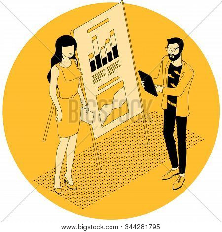 Flat Design Isometric Business Training Education Coaching Trainer Class Infographic Cvector Oncept.