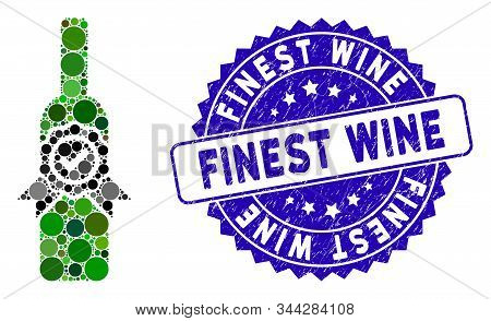 Mosaic Finest Wine Icon And Corroded Stamp Seal With Finest Wine Text. Mosaic Vector Is Created With