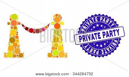 Collage Private Party Stanchions Icon And Rubber Stamp Seal With Private Party Caption. Mosaic Vecto