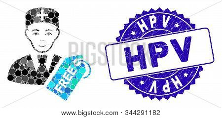 Mosaic Free Doctor Icon And Distressed Stamp Seal With Hpv Text. Mosaic Vector Is Composed With Free
