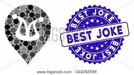Mosaic Joker Marker Icon And Corroded Stamp Seal With Best Joke Text. Mosaic Vector Is Composed With