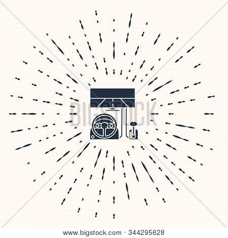 Grey Racing Simulator Cockpit Icon Isolated On Beige Background. Gaming Accessory. Gadget For Drivin