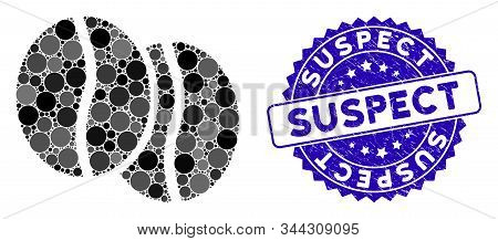 Mosaic Coffee Beans Icon And Distressed Stamp Seal With Suspect Phrase. Mosaic Vector Is Created Wit