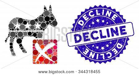 Collage Decline Democratic Icon And Corroded Stamp Seal With Decline Text. Mosaic Vector Is Composed