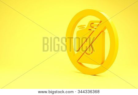 Yellow No Canister For Gasoline Icon Isolated On Yellow Background. Diesel Gas Icon. Minimalism Conc