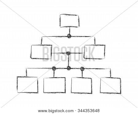 Pencil Sketch Of The Network Icon In The Style Of Doodle. Multilevel Network. Isolated On A White Ba