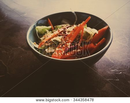 Vegetarian Asian Vegetable Salad Served In A Bowl In Japanese Restaurant, Healthy Diet Food