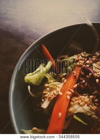 Vegetarian Asian Vegetable Salad Served In A Bowl In Japanese Restaurant, Healthy Diet Food