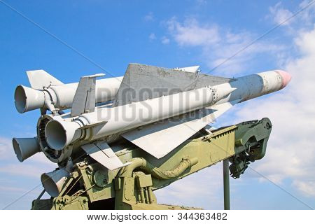 Soviet surface-to-air anti aircraft systems on the military exhibition
