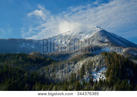 Mountain Otscher In Austria Alps In Winter View From Mitterbach Am Erlaufsee