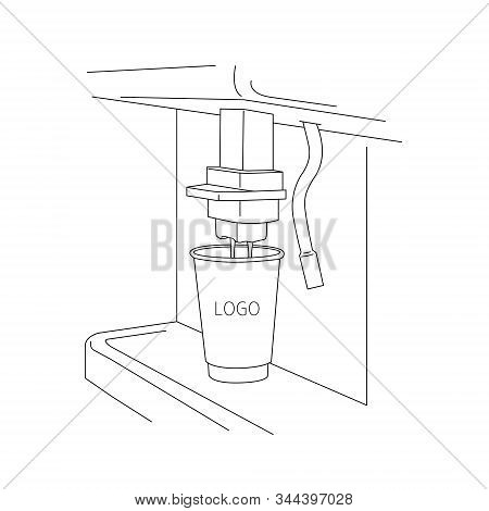 Outline Bar Espresso Coffee Machine With Paper Cup To Go, Vector Illustration Isolated On White Back