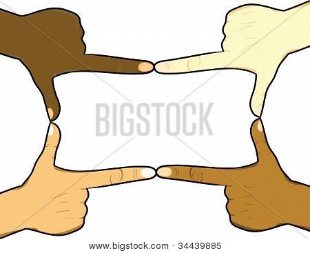 Multirraciales manos formando un rectángulo