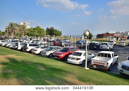Doha, Qatar - Nov 21. 2019. Dallah Parking In Park On Corniche Street. West Bay