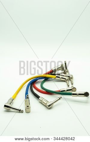 6.35 Mm Colored Male To Male Jack Cables Isolated White Background, Music Concept