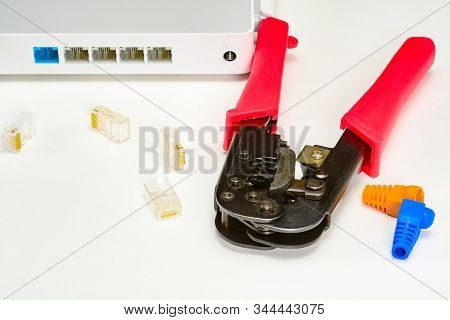 Crimping Tool, Internet Wi-fi Router, Rj45 Connectors, Colored Boots For Rj-45 Plug And Crimping Too