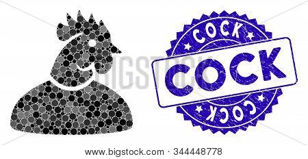 Mosaic Cock Man Icon And Corroded Stamp Seal With Cock Caption. Mosaic Vector Is Designed With Cock 