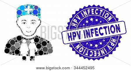 Mosaic Family Doctor Icon And Grunge Stamp Seal With Hpv Infection Text. Mosaic Vector Is Composed W