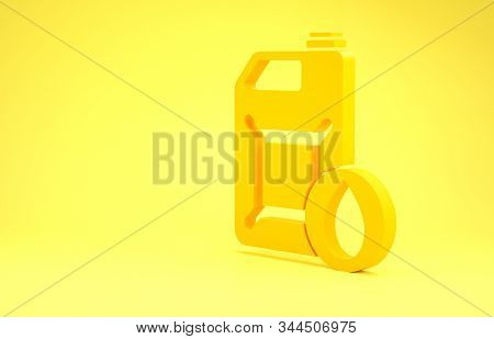 Yellow Plastic Canister For Motor Machine Oil Icon Isolated On Yellow Background. Oil Gallon. Oil Ch