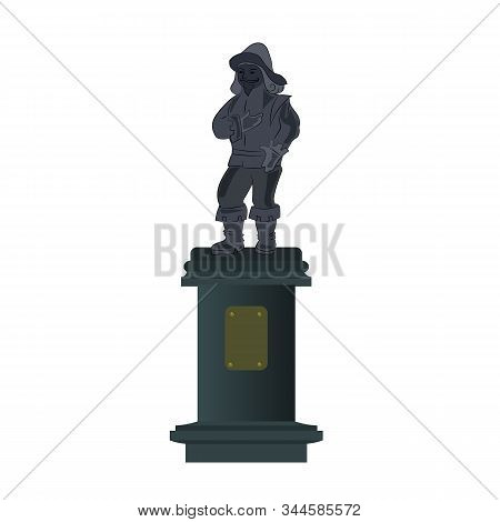 Stone Or Cast-iron Statue On A Pedestal In The Medieval Style. Monument Or Sculpture To Be Placed In