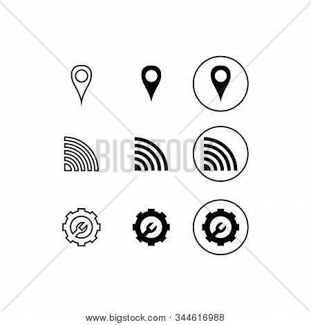 Minimalist Black And White Phone Icon. Location, Wifi And Phone Setting Using Basic Flat Design. Pho