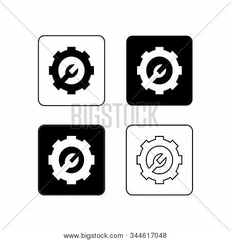 Minimalist White And Black Icon Set. Setting Icon Set Using Basic Rounded Square Flat Design. Settin
