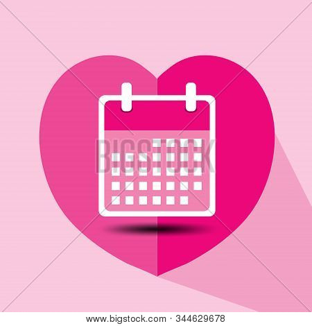 Flat Calendar Icon Vector On Pink Heart Shape Can Be Use Valentine Day. Calendar On The Wall. Web Ic