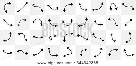 Set Of Black Curved Arrows Isolated On Light Background. Vector Signs.