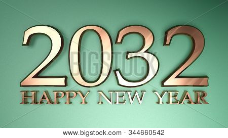 2032 Happy New Year Copper Write On Green Background - 3d Rendering Illustration