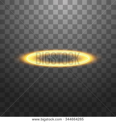 Golden Halo Angel Ring. Isolated On Black Transparent Background, Vector Illustration