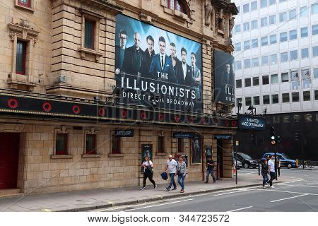 London, Uk - July 14, 2019: Shaftesbury Theatre Playing The Illusionists In London, Uk. It Is One Of