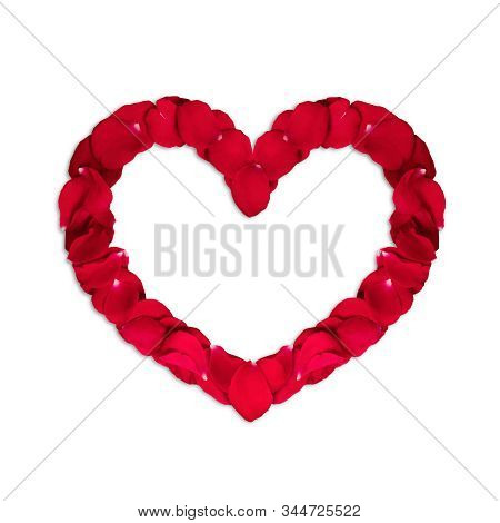 Beautiful Heart Made Of Rose Petals, Valentines Day Greetings, Isolated On A White Background.