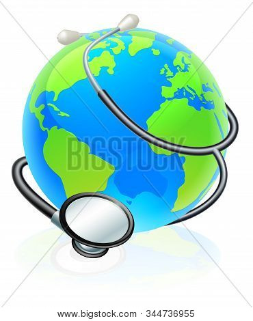 An Earth World Globe With A Stethoscope Wrapped Around It.