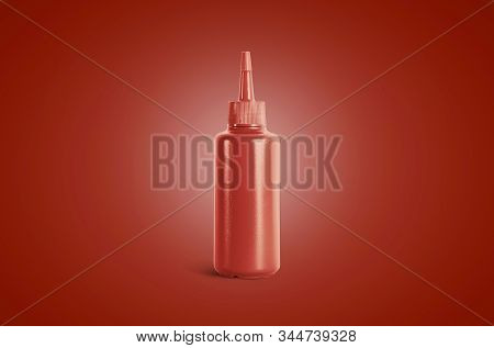 Blank Catsup Squeeze Sauce Bottle Mockup, Red Background