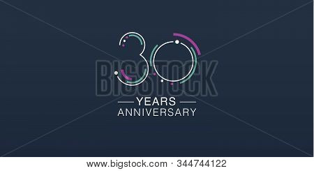 30 Years Anniversary Vector Icon, Logo. Neon Graphic Number Ation