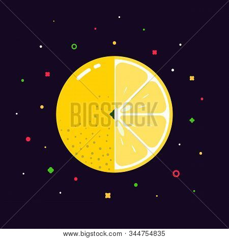 Lemon Fruit Sphere With Half Slice Logo, Flat Icon Design Template Concept