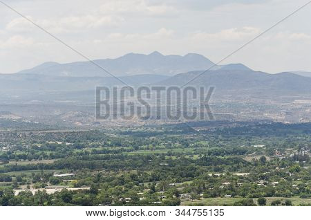 View From The Pahñu Archeological Site, In Hidalgo, Mexico; Semi Desert Landscape