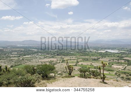 View From The Pahñu Archeological Site, In Hidalgo, Mexico; Semi Desert Landscape