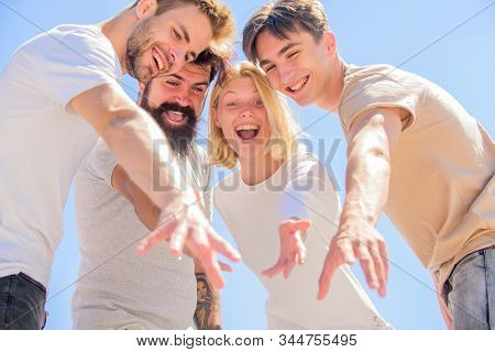 Enjoy Successful Year. Group Of Four People. Freedom And Success. Spending Time With Friends. Summer