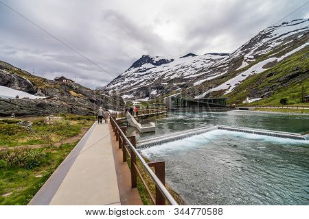 Trollstigen, Norway - June, 2019: Trollstigen Viewing Or Viewpoint Platform. Trollstigen Or Trolls P