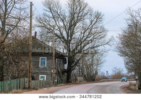 Volhov, Russia - January, 3, 2020: landscape with the country houses in Volhov, Russia 